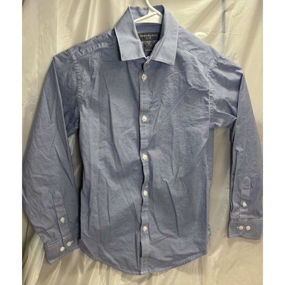 Van Heusen flex youth Small 8 long sleeve button up white with Blue